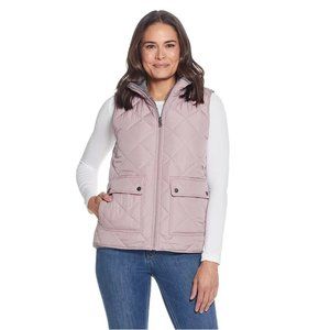 NWT Women's Weathercast Reversible Puffer Vest Coat Gray Pink Quilt L $150 9A278